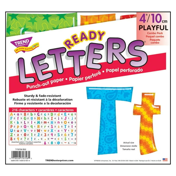 TREND Colorful Patterns 4-Inch Playful Uppercase/Lowercase Combo Pack (EN/SP) Ready Letters