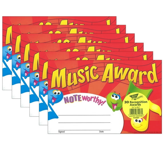 Trend Enterprises Trend Music Award Recognition Awards 5.5" x 8.5" 30 Per Pack 6 Packs (T-81027-6)