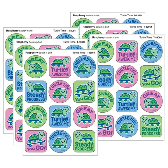 TREND Turtle Time, Raspberry Scent Scratch 'n Sniff Stinky Stickers, 48 Per Pack, 6 Packs
