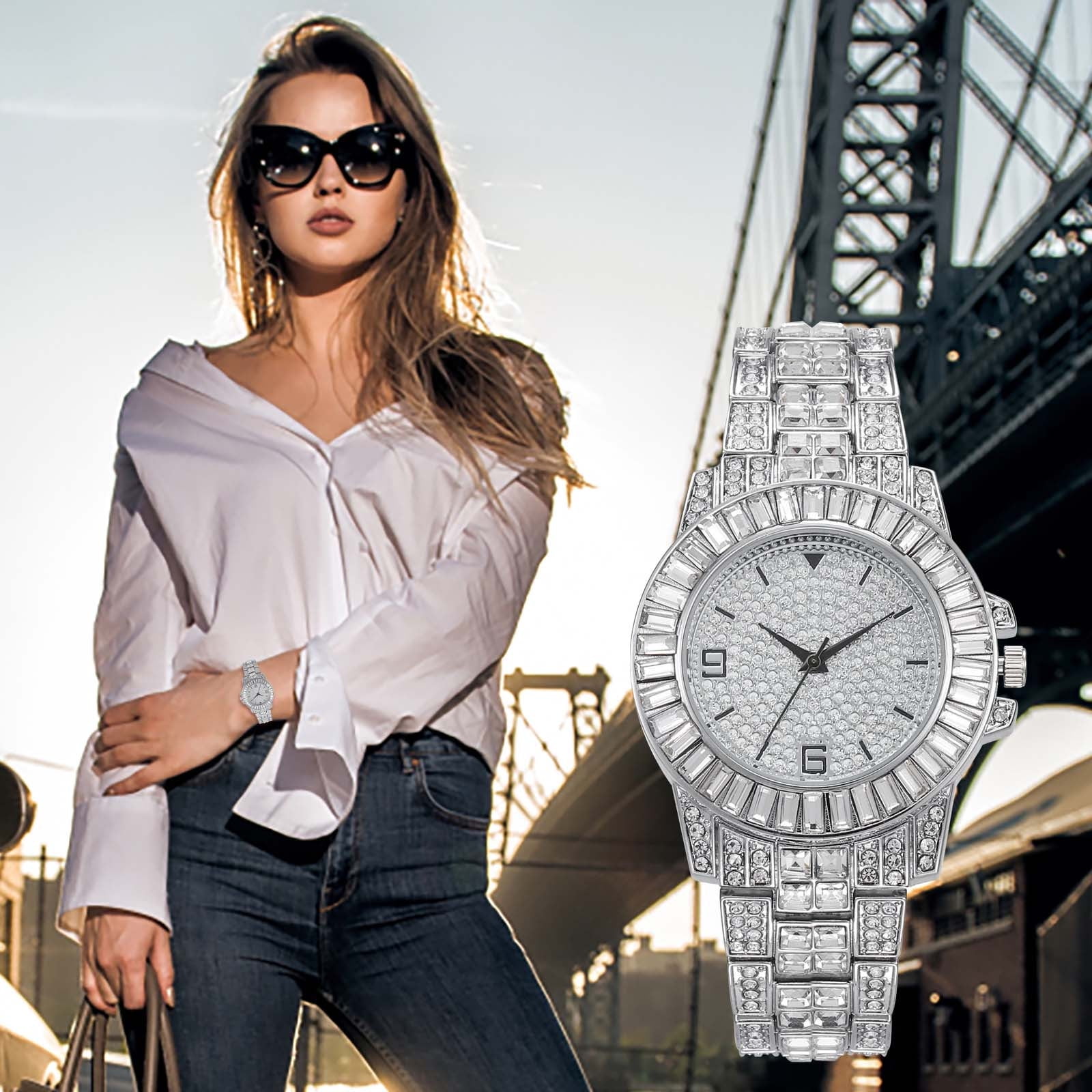 Trend Full Of Stars Burst Diamond Set Digital Scale Time Ladies Watch