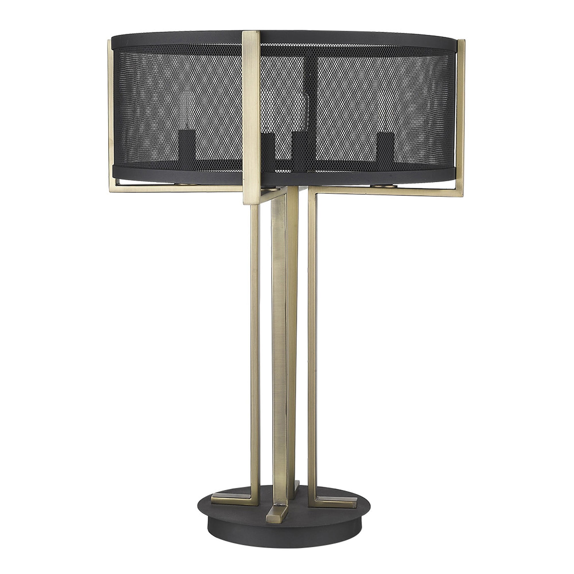 Sleek Matte Black Metal 4-Light Column Table Lamp with Drum Shade