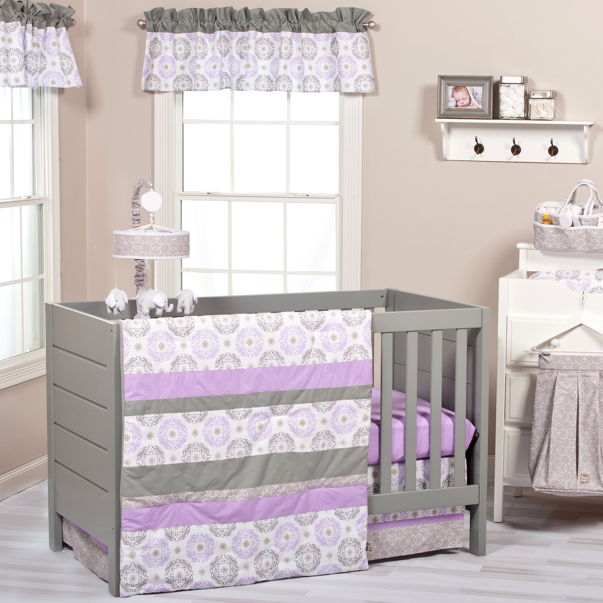 Purple and gray crib bedding hot sale