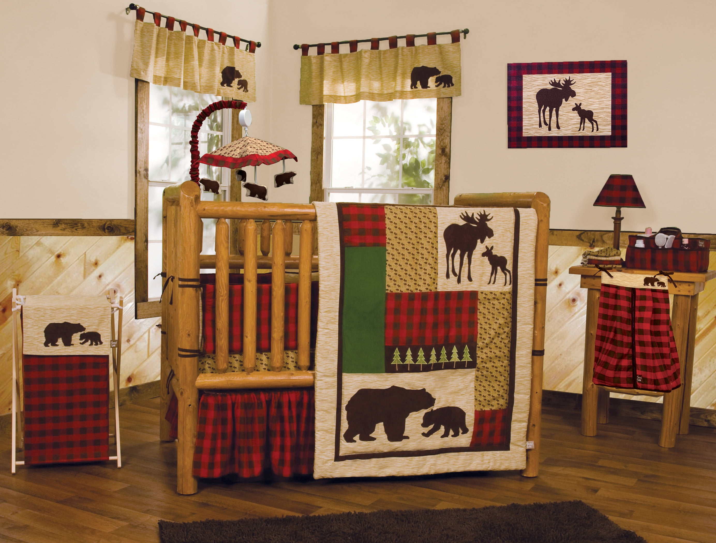 Trend Lab Northwoods 3 Piece Crib Bedding Set for Baby Boy or Girl Red Brown Check Pattern