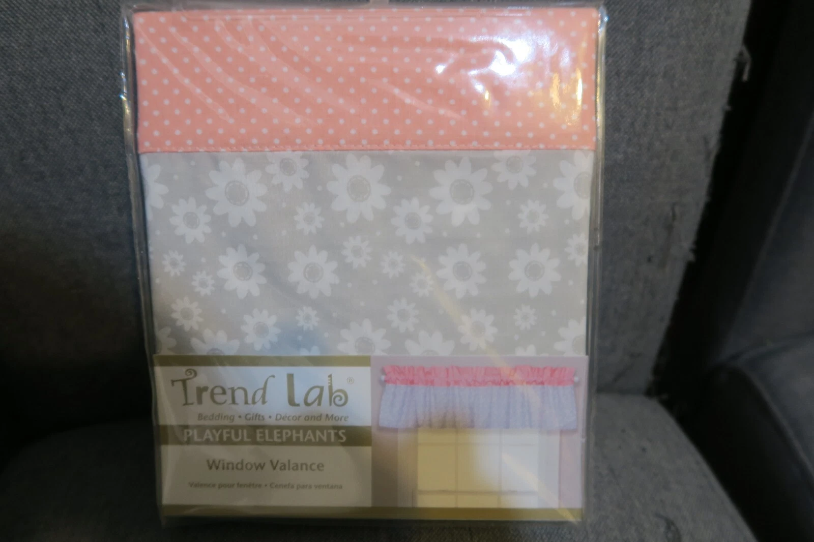 Trend Lab Playful Elephants Window Valance Curtain Pink & Gray New