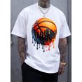 thumbnail image 1 of Trend Melted Basketball Printed Men's Crew Neck Short Sleeve T-Shirt, Stylish Regular T-Shirt, Spring/Summer Vacation, 1 of 5