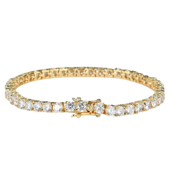 Trend Men Hiphop Rock Cubic Zirconia 14K Yellow Gold Tennis Bracelets For Men Boys Crystal Wristlet Chains Jewelry Gifts