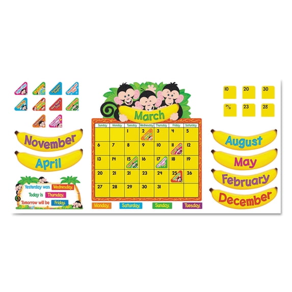 TREND Monkey Mischief Calendar Bulletin Board Set 18 1/4 x 31 100 Pieces 8340