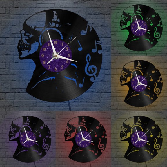 Trend Music Decoration Vinyl Wall Clock, Vinyl Record Clock Wall Art Silent & Non-ticking(12 inchs P-LED)