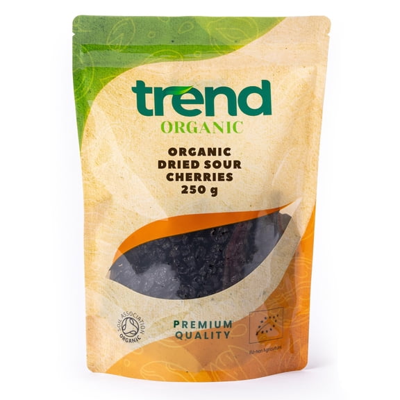 Trend Organic Dried Sour Cherries Pitted 250g- Ideal for Snacking or Infusing a Tart Twist into Your Culinary Delights - Certified Organic, Vegan, Non-GMO, No Additives, Unsulphured