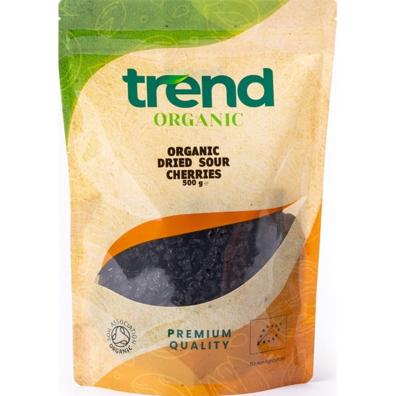 Trend Organic Dried Sour Cherries Pitted 500g- Ideal for Snacking or Infusing a Tart Twist into Your Culinary Delights - Certified Organic, Vegan, Non-GMO, No Additives, Unsulphured