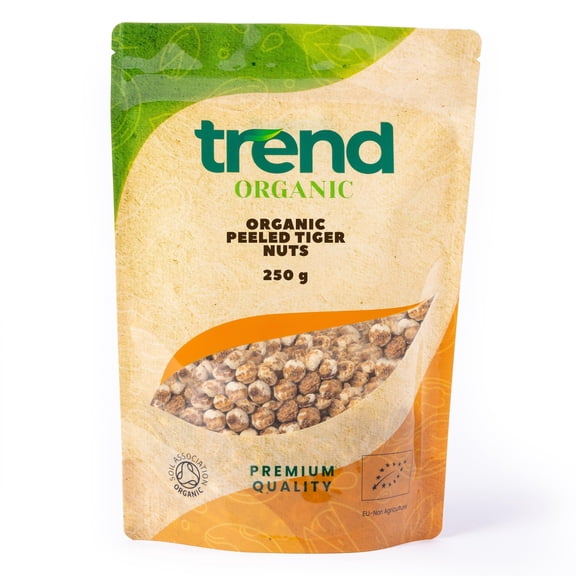Trend Organic Peeled Tiger Nuts, 250g - Wholesome Snacking for Adults and Kids, Baking, and Nutrient-Rich Recipes, Certified Organic, Vegan, Non-GMO, No Preservatives, High Fibre, High Protein, Raw