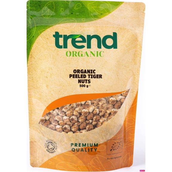 Trend Organic Peeled Tiger Nuts, 500g - Wholesome Snacking for Adults and Kids, Baking, and Nutrient-Rich Recipes, Certified Organic, Vegan, Non-GMO, No Preservatives, High Fibre, High Protein, Raw