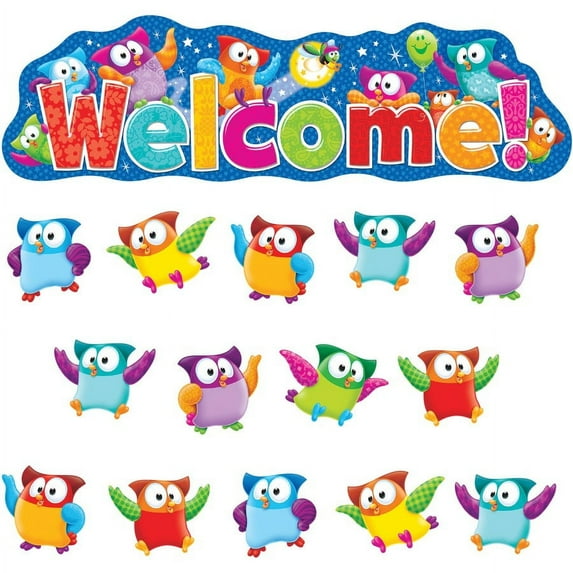 Trend Owl-Stars! Welcom Bulletin Board Set - 1, 36 (Welcome, Owl) Shape - 18" Height x 55.25" Width - Multicolor - 38 / Set