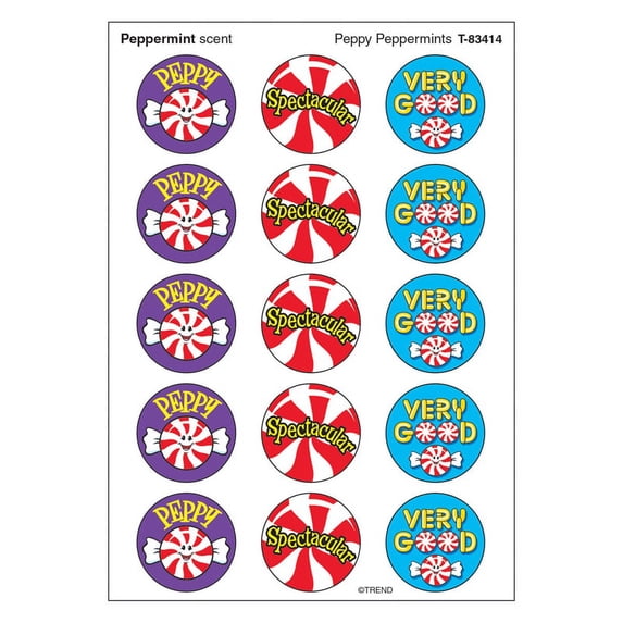 Trend Peppy Peppermints, Peppermint scent Scratch 'n Sniff Stinky Stickers® – Large Round (T-83414)