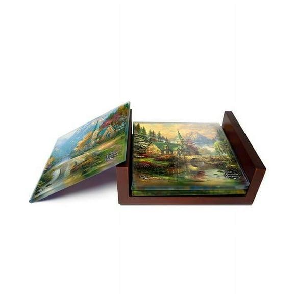 Trend Setters  Thomas Kinkade Inspirational Prints StarFire Prints Glass Coaster Set
