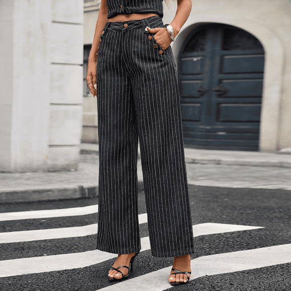 Trend-Setting Pinstripe Edit: Sleek Sleeveless Top, High-Waisted Wide-Leg Pants & Full Set – Redefine Street Chic with Tailored Style, Breathable Comfort & Mix-and-Match Options