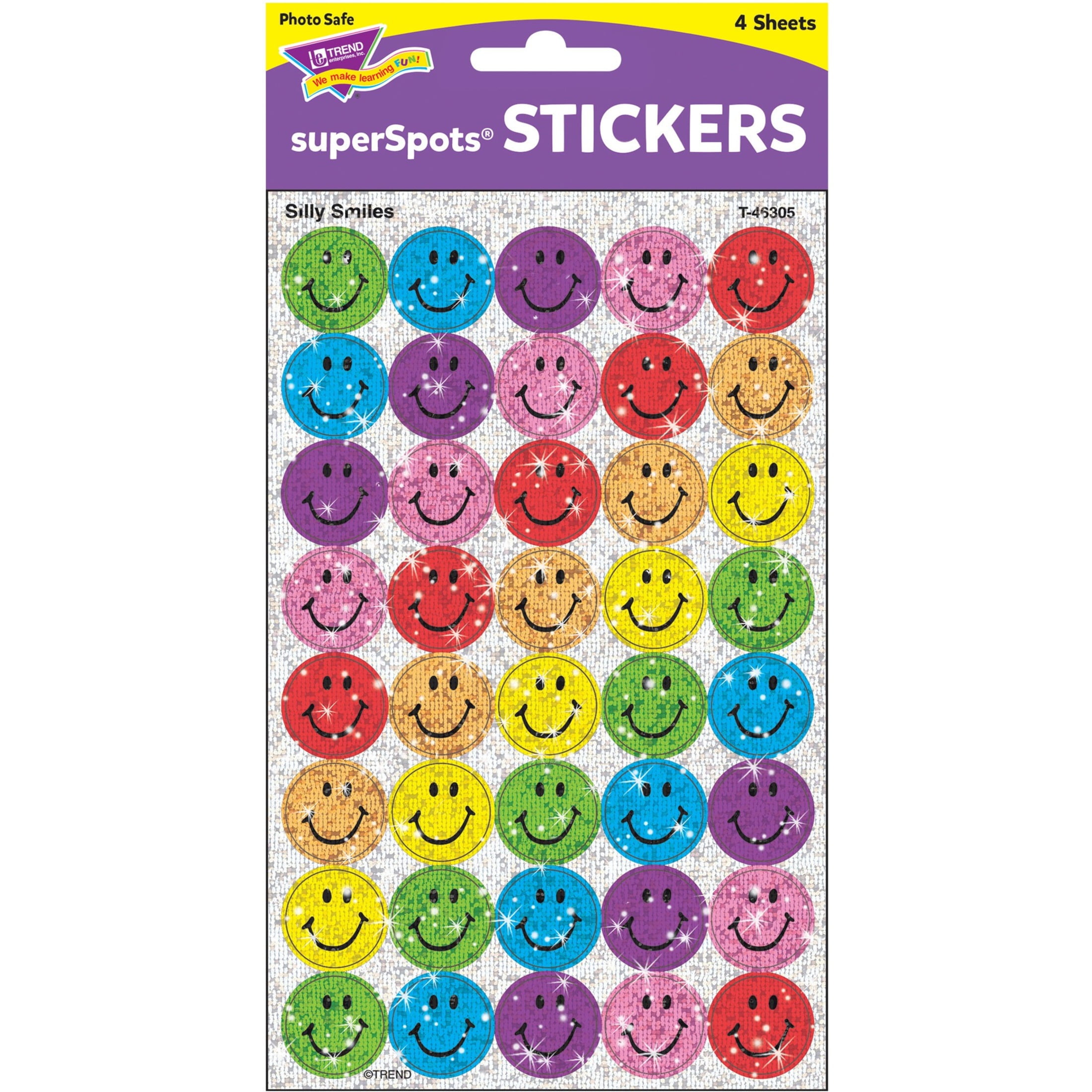 Trend Silly Smiles Colored Super Sport Stickers, Blue, Red, Yellow, Green, Orange, Purple, Pink, 160 / Pack (Quantity)
