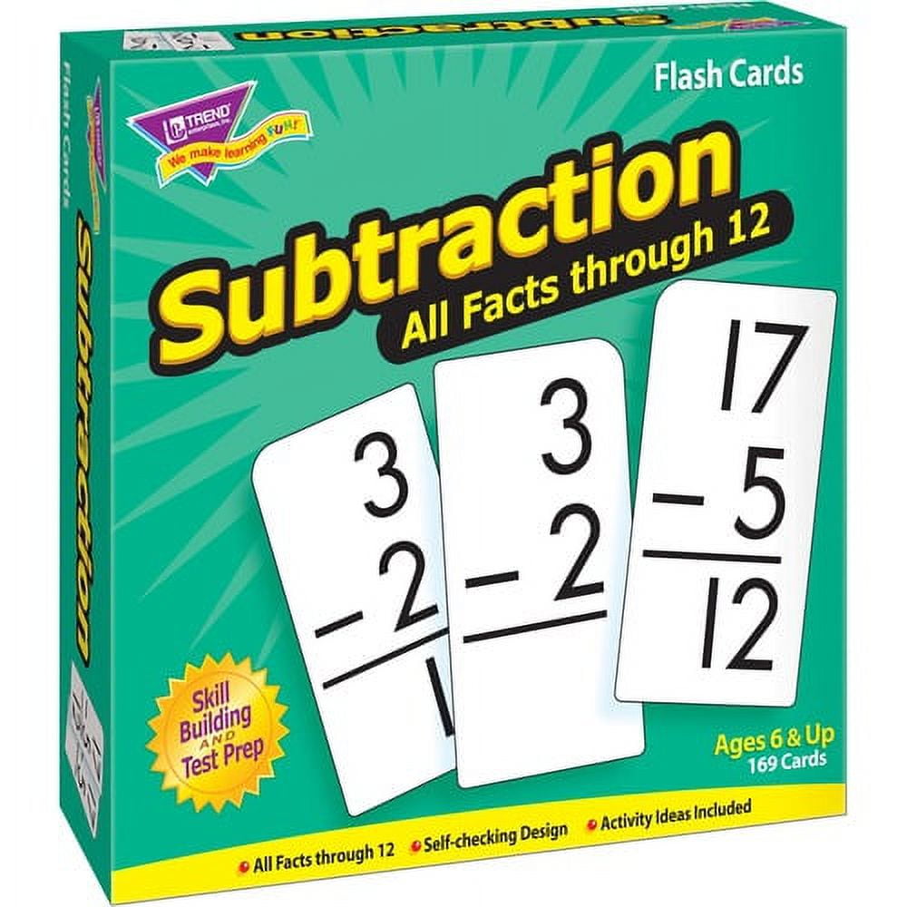 Trend Subtraction all facts through 12 Flash Cards - Theme/Subject: Learning - Skill Learning: Subtraction - 169 Pieces - 6+ - 169 / Box Trend Subtraction all facts through 12 Flash Cards - Theme/Subject: Learning - Skill Learning: Subtraction - 169 Pieces - 6+ - 169 / Box