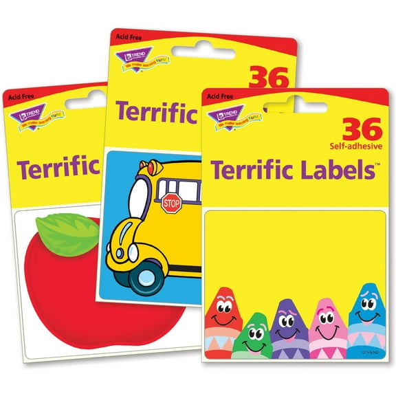 Trend Terrific Labels Classroom Designs Name Tags Self-adhesive Adhesive - Rectangle - Multicolor - 108 / Pack