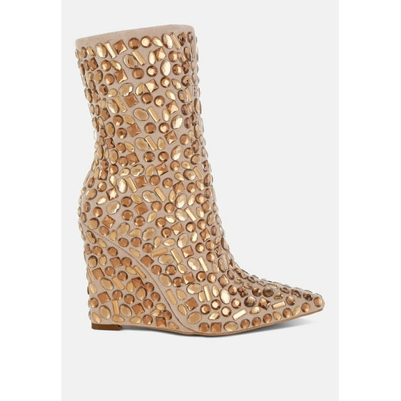 Trend Titan Diamante Slim Wedge Heel Boots