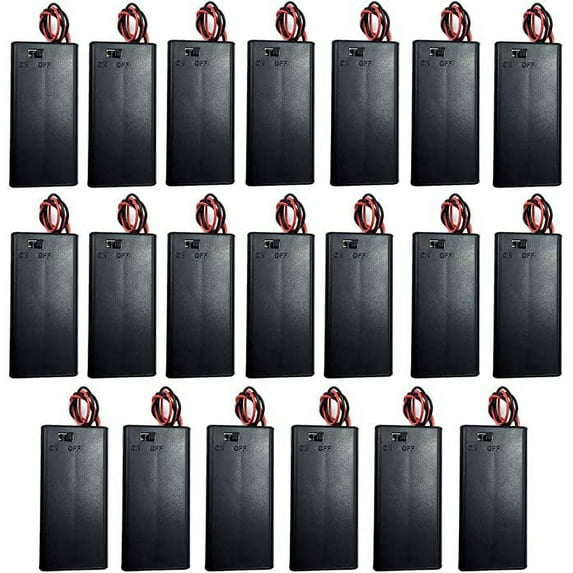 TrendBox Pack of 20pcs For 2xAA Battery 3V LR6 UM3 ON/OFF Switch w/Cover Black Plastic Storage Case Holder Clip Type w/6" Two Wire 22AWG Spring Lead Flat Tip DIY