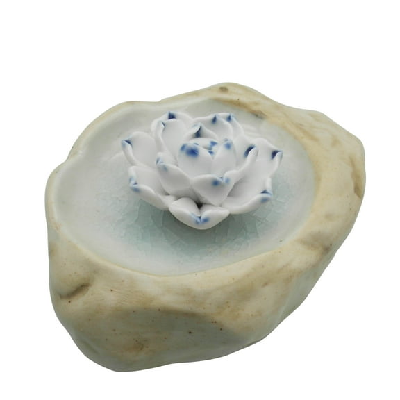 TrendBox Sky Blue Ceramic Handmade Rock-Shaped Artistic Incense Holder Burner Coil Oil Diffuser Lotus Ash Catcher Buddhist Water Lily Plate One Hole