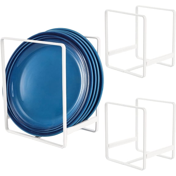 TrendMallOasis 3 Pack Upright Metal Dish Storage Racks, White Plate Holders for Kitchen Cabinets & Counters
