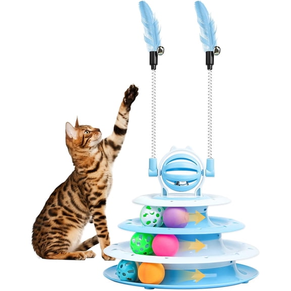 TrendMallOasis 4-Tier Cat Track Ball Toy, Interactive Puzzle with Teasing Wands