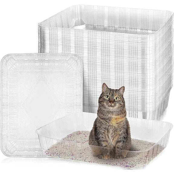 TrendMallOasis 50 Pack Disposable Cat Litter Box for Cats, Large Disposable Kitty Litter Tray Boxes 19.69 x 15.75 x 3.94 Inches Plastic Pets Pan Standard for Indoor Home Travel Portable(Black)