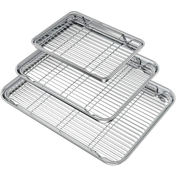 TrendMallOasis Baking Sheet & Cooling Rack Set, 6-Piece Stainless Steel Oven Pans, 3 Sizes