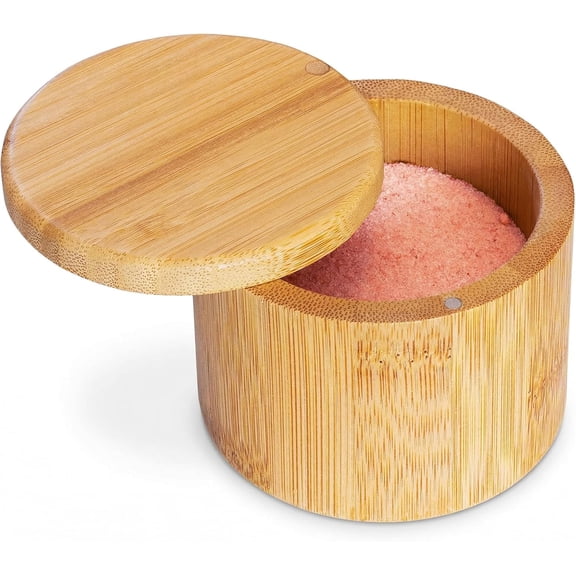 TrendMallOasis Bamboo Salt Box with Magnetic Closure, 6oz Kitchen Spice Container