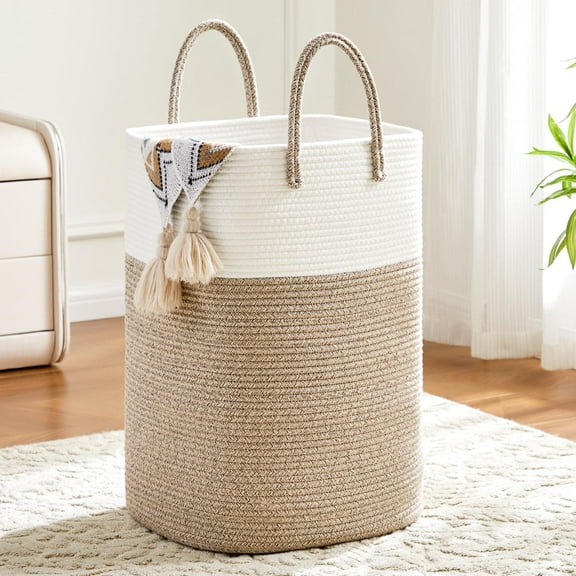 TrendMallOasis Cotton Rope Laundry Basket, Woven Storage Hamper for Clothes & Toys