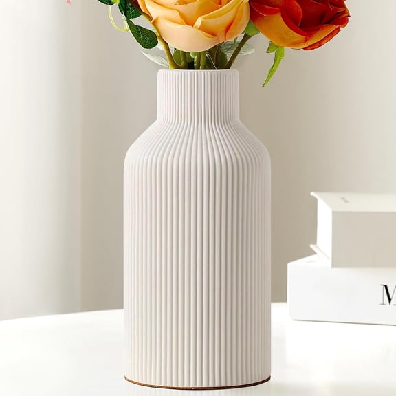 TrendMallOasis Matte Vertical Fluted Ceramic Small Vase, Minimalist Modern Decorative Vase for Living Room Kitchen Shelf Centerpiece