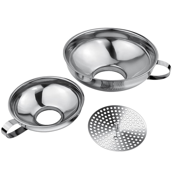 TrendMallOasis Multipurpose Stainless Steel Wide Mouth Funnel Kit with Removable Strainer, Large & Small Canning Funnels for Liquid, Jam, Grain and Spice Filling