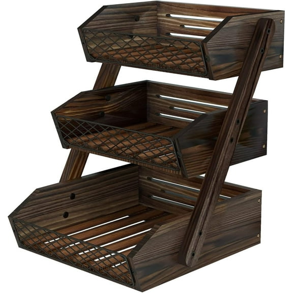 TrendMallOasis Rustic Wood Fruit & Vegetable Storage Basket for Kitchen Countertop