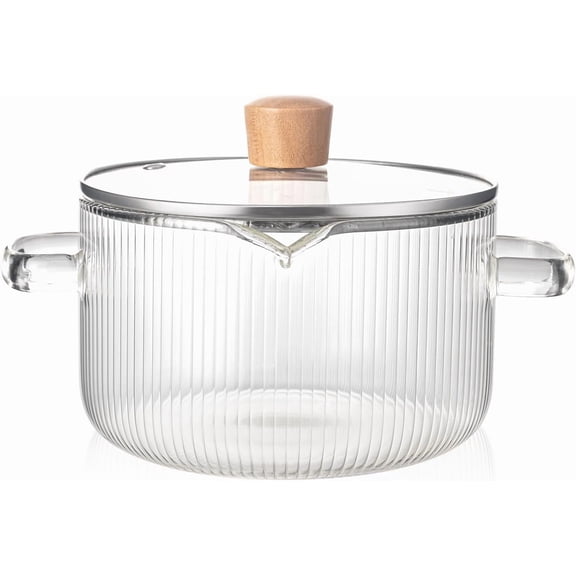 TrendMallOasis Simmer Pot with Lid, 2.3L Heat Resistant Borosilicate Glass Saucepan for Low Heat Cooking, Perfect Ribbed Pot for Making Pasta Sauce, Soup, Melting Chocolate & Preparing Baby Food