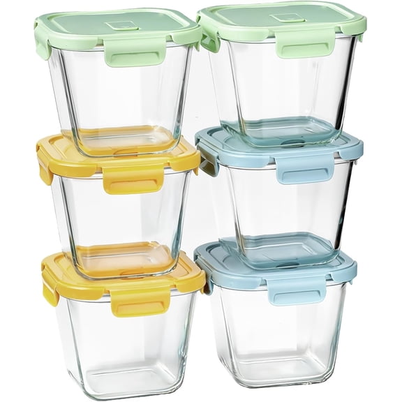 TrendMallOasis Square Glass Meal Prep Containers (4-Pack), 32oz Microwave & Freezer Safe Bowls with Lids