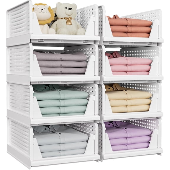 TrendMallOasis Stackable Closet Storage Baskets, Foldable Organizer for Clothes & Home