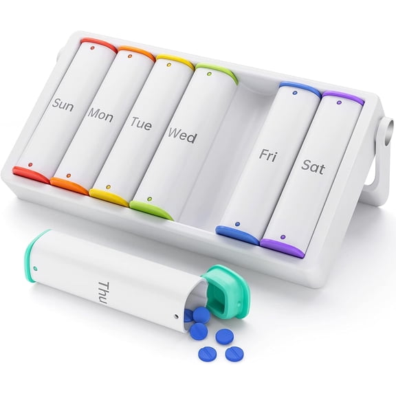 TrendMallOasis Weekly Pill Organizer, 7-Day Am/Pm Pill Box with Rotatable Handle