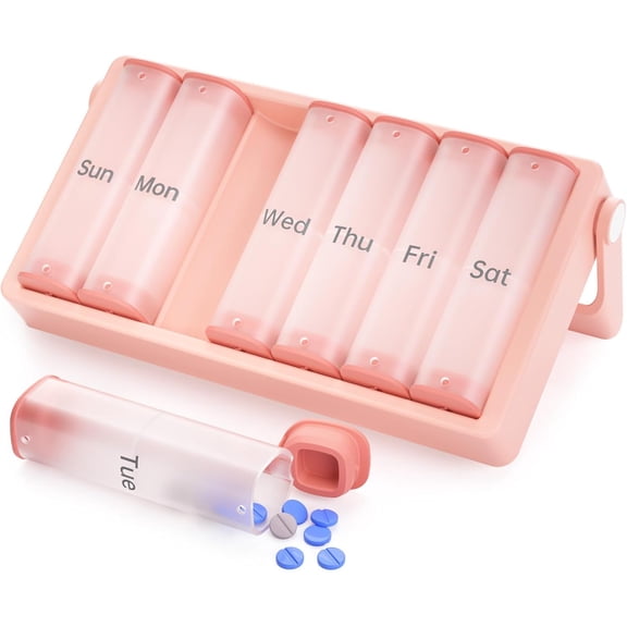 TrendMallOasis Weekly Pill Organizer, 7-Day Am/Pm Pill Box with Rotatable Handle