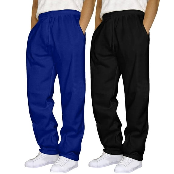 TrendOFT 2 Pack Mens Baggy Wide Leg Sweatpants Athletic Moisture Wicking Workout Gym Joggers with Drawstring Elastic Waist Stretchy Sweat Pants Blue L