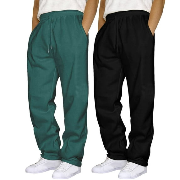 TrendOFT 2 Pack Mens Baggy Wide Leg Sweatpants Athletic Moisture Wicking Workout Gym Joggers with Drawstring Elastic Waist Stretchy Sweat Pants Dark Green XXXL