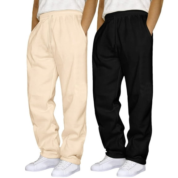 TrendOFT 2 Pack Mens Baggy Wide Leg Sweatpants Athletic Moisture Wicking Workout Gym Joggers with Drawstring Elastic Waist Stretchy Sweat Pants Light Yellow XXL