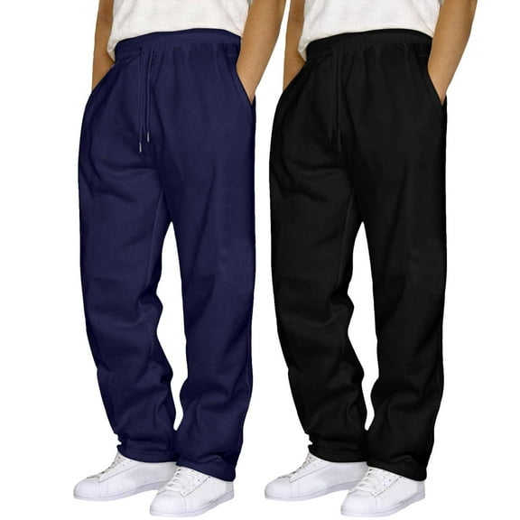 TrendOFT 2 Pack Mens Baggy Wide Leg Sweatpants Athletic Moisture Wicking Workout Gym Joggers with Drawstring Elastic Waist Stretchy Sweat Pants Navy M