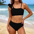 thumbnail image 1 of TrendOFT 2 Piece Bikini Set for Girls Swimsuits Bathing Suits Kids Ruffled Solid Color Adjustable Strap Girls' Swimwear Black 15-16 Years, 1 of 6