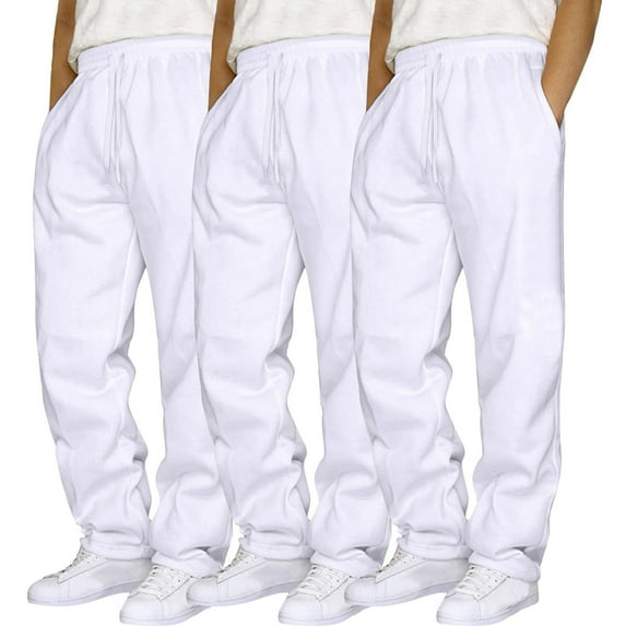 TrendOFT 3 Pack Sweatpants for Men Baggy Moisture Wicking Athletic Workout Gym Joggers with Drawstring Elastic Waist Stretchy Sweat Pants White M