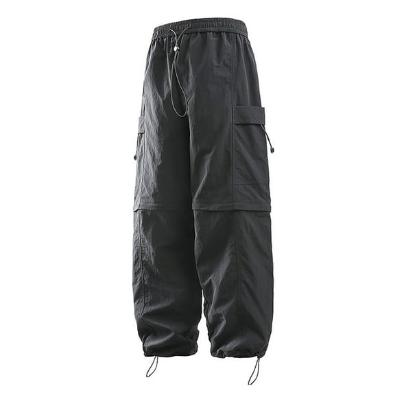 TrendOFT Baggy Cargo Sweatpants for Men Elastic Waist Drawstring Parachute Wide Leg Cargo Pants Casual Hiking Sweat Pants with Pockets Black L