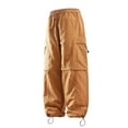 thumbnail image 1 of TrendOFT Baggy Cargo Sweatpants for Men Elastic Waist Drawstring Parachute Wide Leg Cargo Pants Casual Hiking Sweat Pants with Pockets Khaki M, 1 of 7