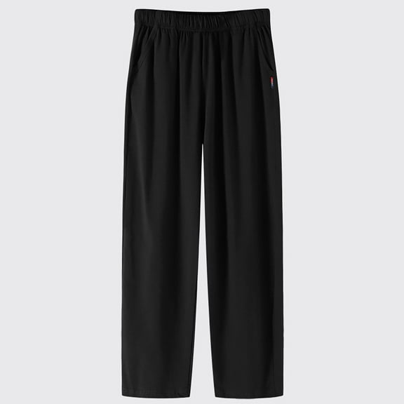 TrendOFT Baggy Lounge Pants for Men Open Bottom Straight Leg Thin Sweat Casual With Pockets Thin Sweatpants Black L