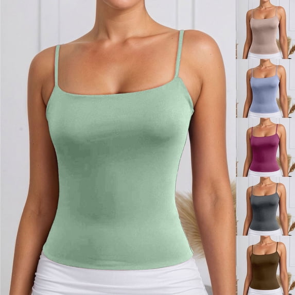TrendOFT Basic Tank Tops for Women Square Neck Slim Fit Spaghetti Strap Caim Shirts Summer Y2K Going Out Fitted Top Light Green S